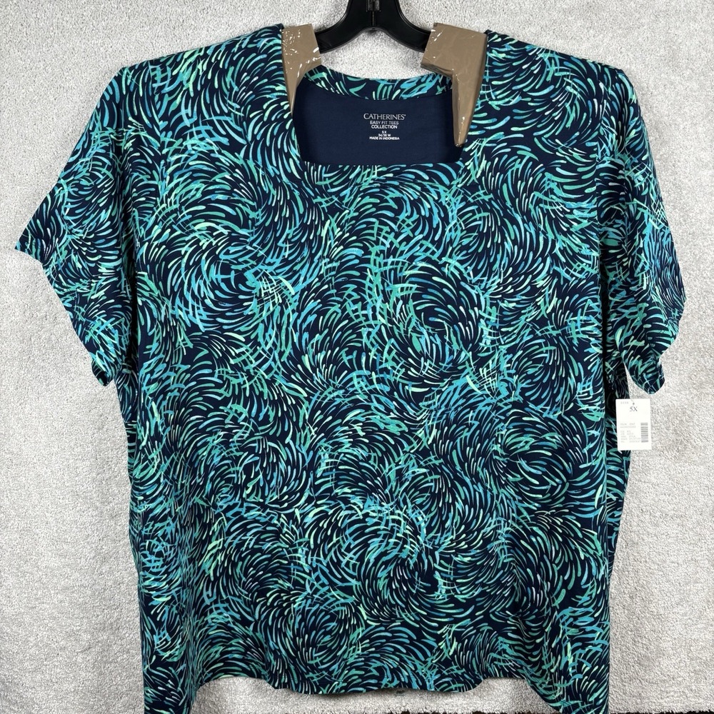 Catherines Shirt Top Blouse Easy Fit Short Sleeve 5X 34 36 Plus NEW Navy Blue
